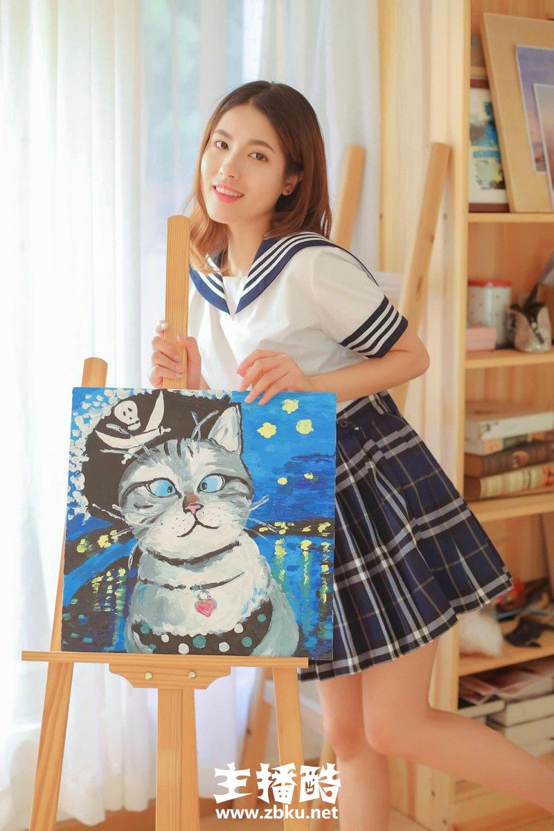 标志鹅蛋脸画室美女笑容甜美日系风制服秀少女身材图片
