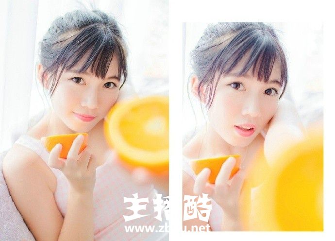 甜橙女孩俏皮丸子头粉色连衣裙皮肤水嫩少女感十足图片