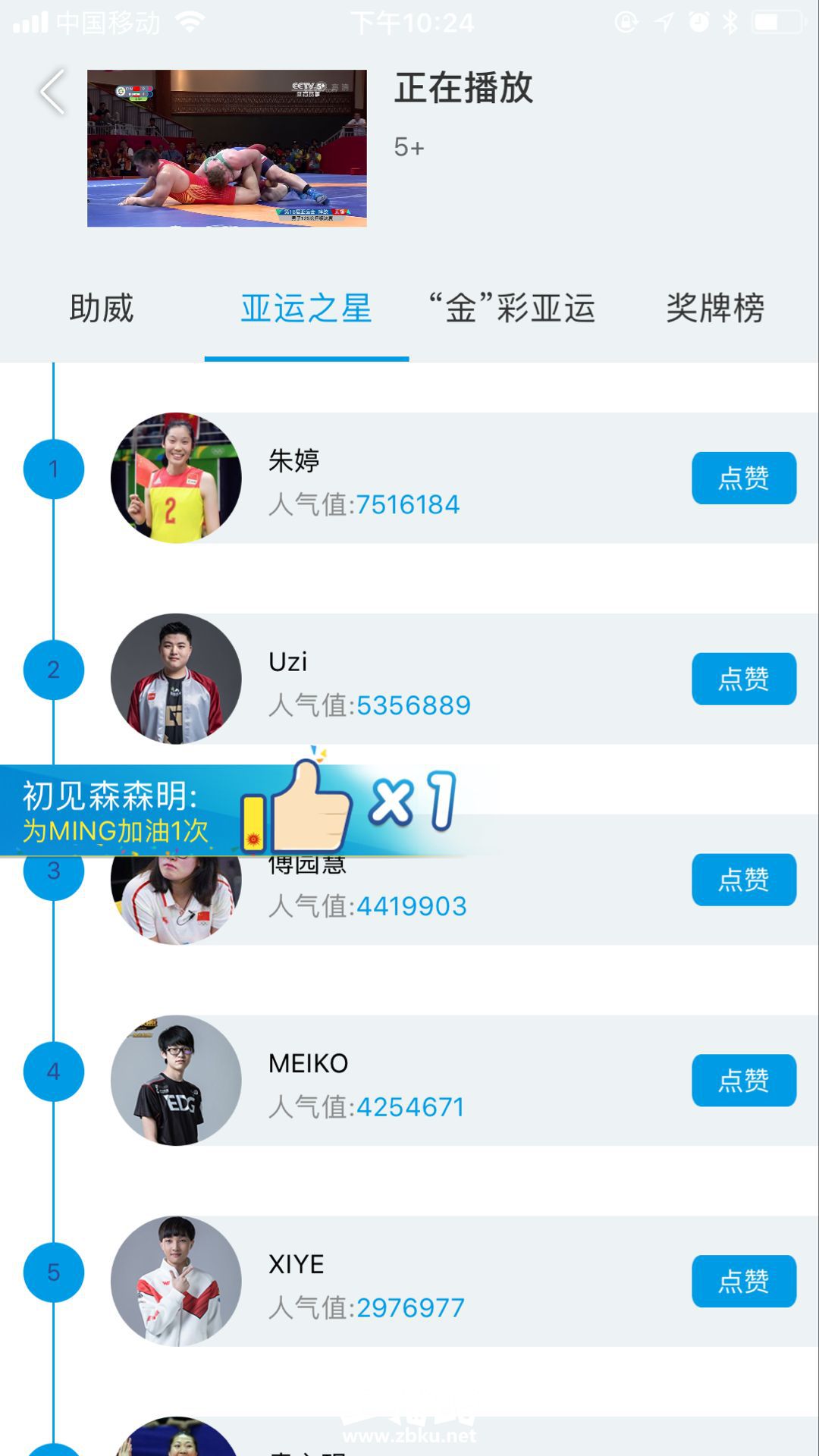 央视APP亚运之星投票最新排行：Uzi第二 Meiko第四